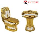 COMBO BÀN CẦU LAVABO MẠ FULL VÀNG 24K  VICTORY 04