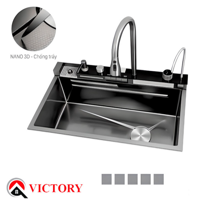 Chậu rửa chén thông minh VICTORY 5 phím VIC 8046 nano 3D