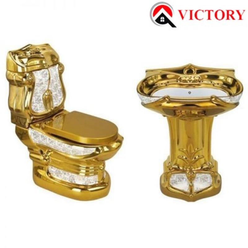 COMBO BÀN CẦU LAVABO MẠ FULL VÀNG 24K  VICTORY 04