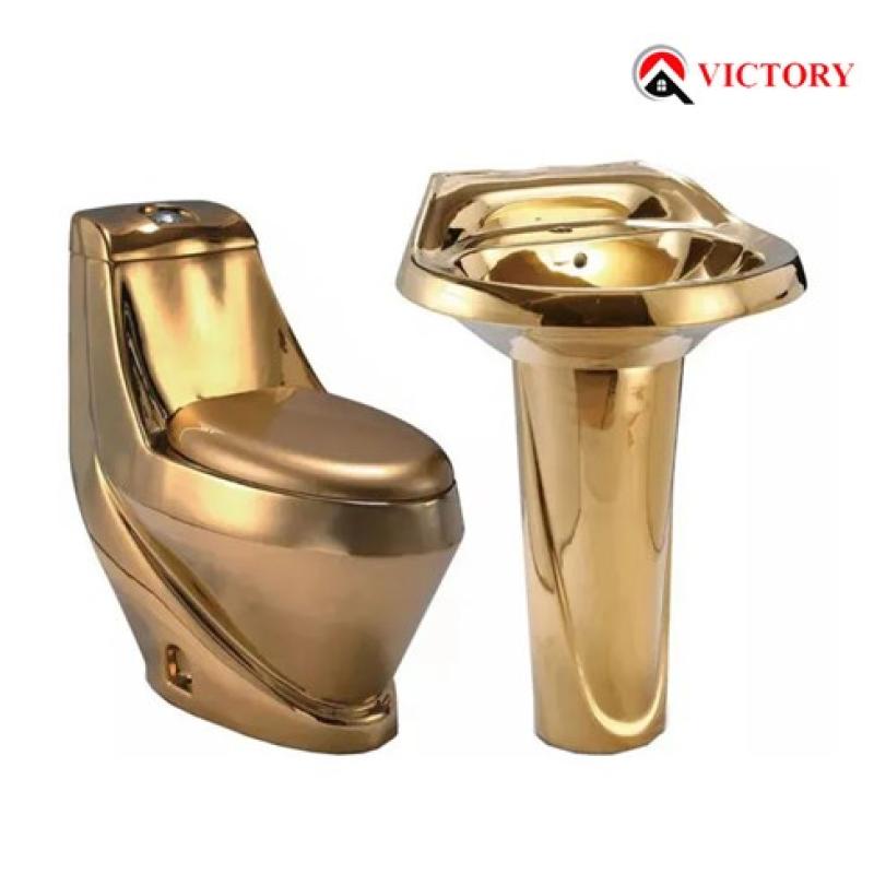 COMBO BÀN CẦU LAVABO MẠ FULL VÀNG 24K  VICTORY 03